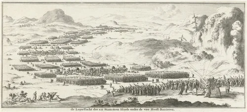 Legertocht van de twaalf stammen van Israël met het tabernakel by Jan Luyken, print, 1683