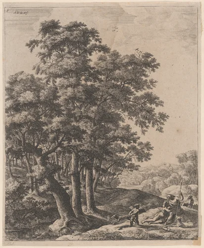 Venus and Adonis by Anthonie Waterloo, print, 1620-1690