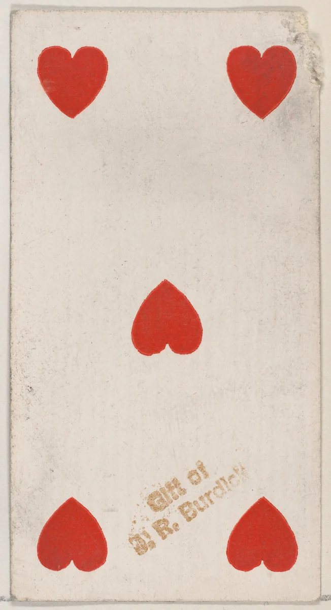 Five Hearts, from the Playing Cards series (N84) to promote Turkish Cross-Cut Cigarettes for W. Duke, Sons and Co. by W. Duke, Sons & Co., print, 1888