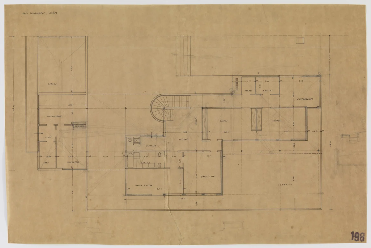 Tugendhat House, Brno, Czech Republic (Upper floor plan) by Ludwig Mies van der Rohe, mies van der rohe archive, 1928