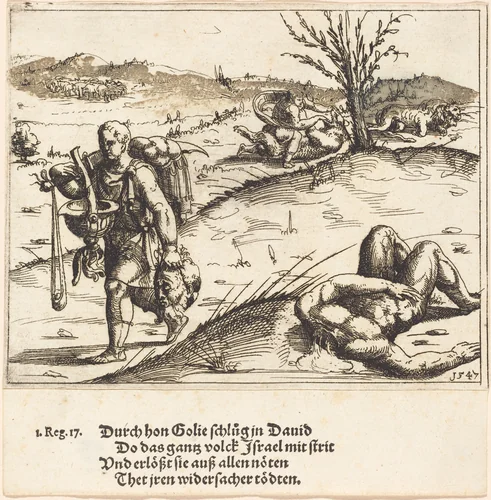 David Beheads Goliath by Augustin Hirschvogel, print, 1547