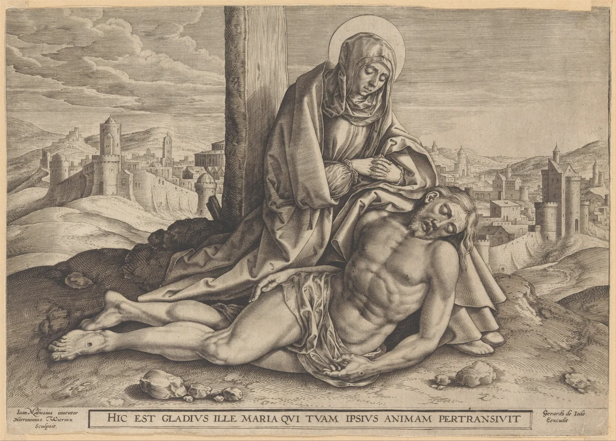 Pietà by Hieronymus Wierix, print, 1550-1625