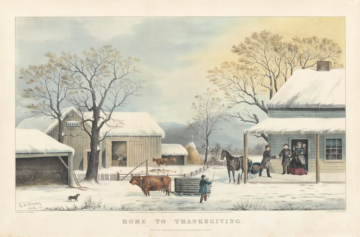 Home to Thanksgiving by John Schutler; George Henry Durrie; Currier and Ives, print, 1867