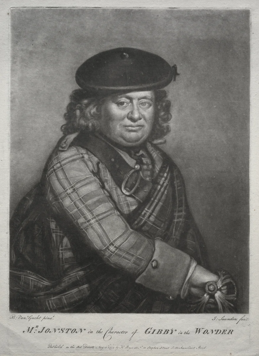 Alexander Jonston in the character of Gibby in "The Wonder" by Joseph I Saunders, print, 1774