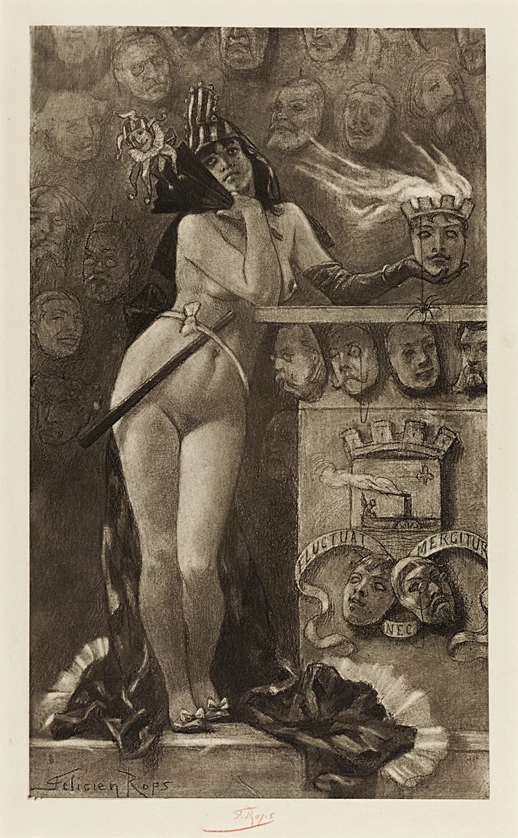 Modern Masks by Félicien Rops, print, 1889