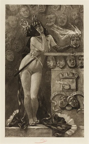 Modern Masks by Félicien Rops, print, 1889