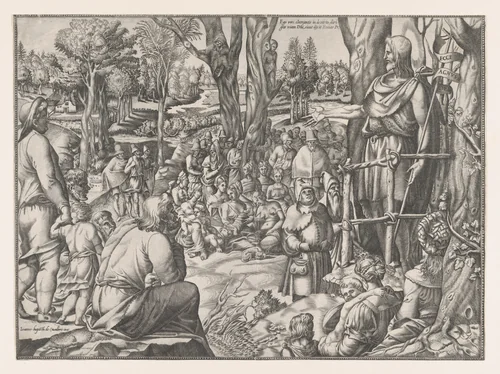 St. John Preaching in the Desert by Jean Mignon, print, 1535-1555