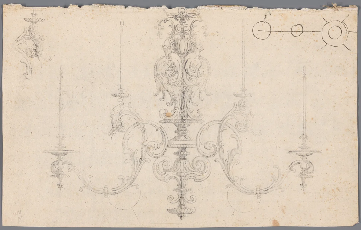 Afdruk van een tekening van een kroonluchter by anonymous, drawing, 1600