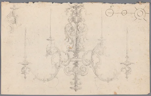 Afdruk van een tekening van een kroonluchter by anonymous, drawing, 1600