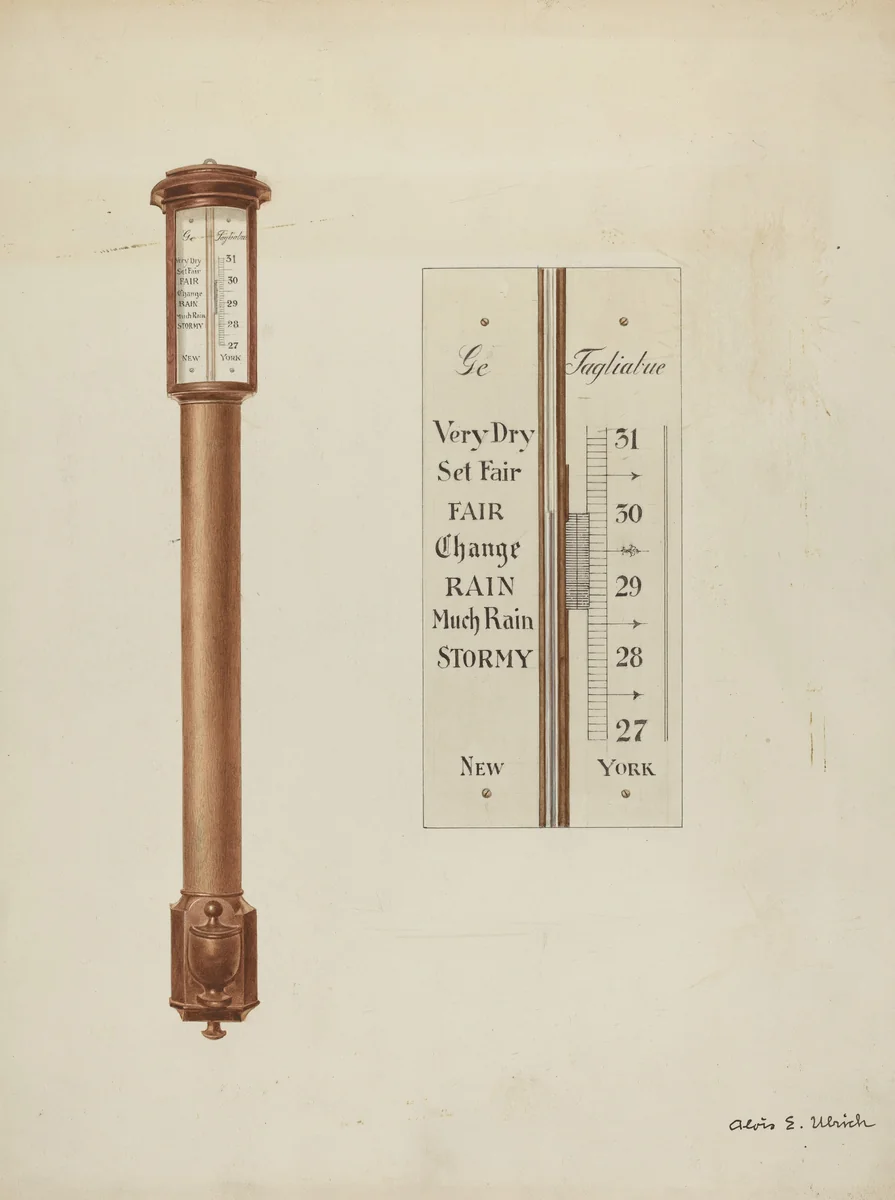 Shaker Barometer by Alois E. Ulrich, index of american design, 1937