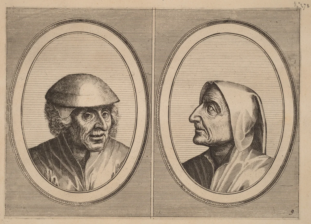 "Kees Geldt-sack" and "Kaarighe Truy" by Lucas van Doetechum, print, 1564-1565