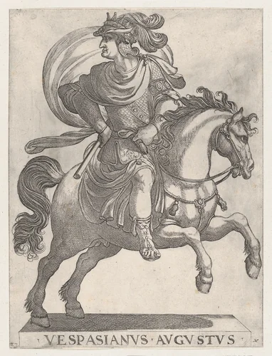 Emperor Vespasian on Horseback, from the series The First Twelve Roman Caesars, plate 10 by Antonio Tempesta, print, 1596
