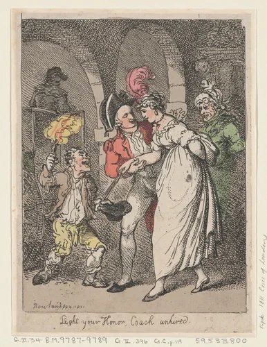 Light Your Honor, Coach unhired by Thomas Rowlandson, print, 1811