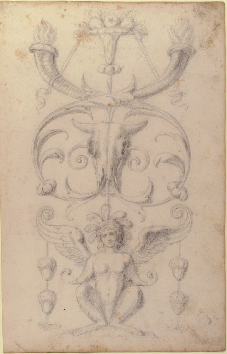 Drawing of a Grotesque after a 16th-century Decorative Relief by Filippo Cretoni, drawing, 1770-1830