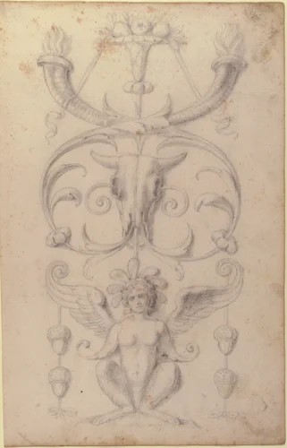 Drawing of a Grotesque after a 16th-century Decorative Relief by Filippo Cretoni, drawing, 1770-1830