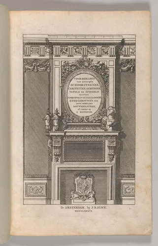 Miscellany of 17th-century Ornament Print Series: Examples of Antique Chimneypieces, Cabinets, Gueridons, Tables and Mirrors, in addition to Italian Church Facades, by illustrious architects, or a sequel to S. Bosboom by Jan Barend Elwe, book, 1786