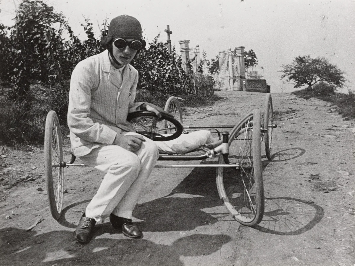 Maurice Lartigue on his Bobsleigh, Château de Rouzat by Jacques-Henri Lartigue, photograph, 1909