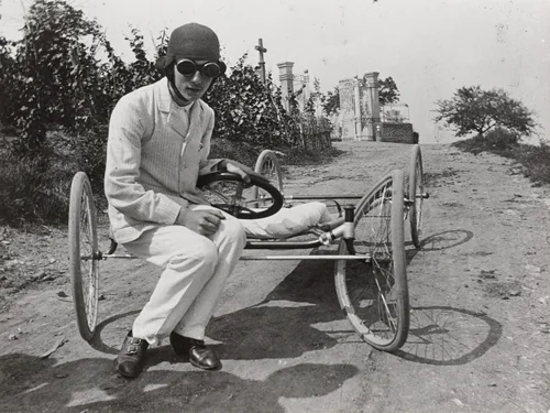 Maurice Lartigue on his Bobsleigh, Château de Rouzat by Jacques-Henri Lartigue, photograph, 1909