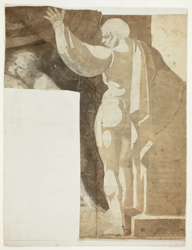 Male Figure with Left Arm Raised Seen from the Back, and Fragment of Old Man by Henry Fuseli, drawing, 1770-1775