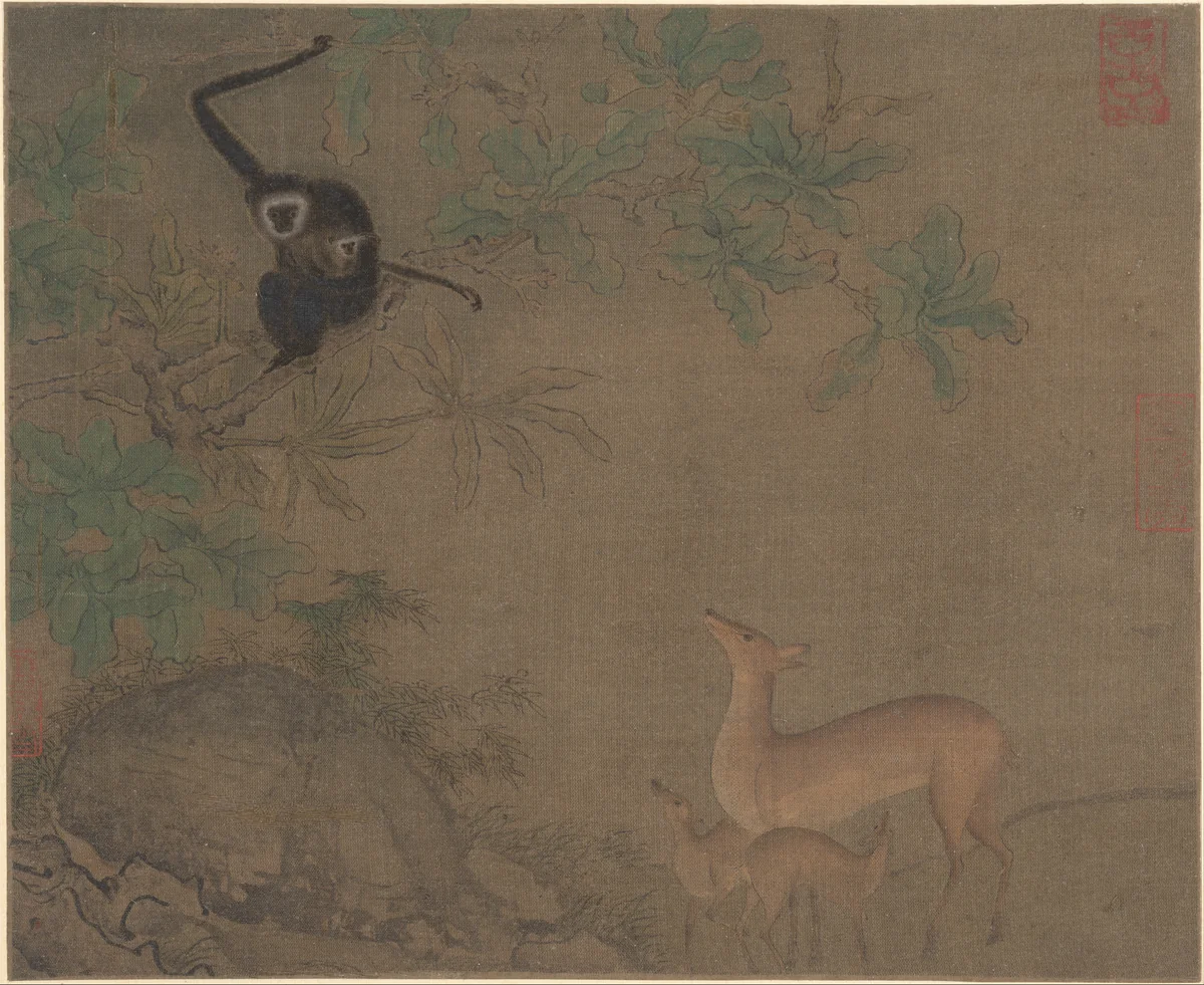 Gibbons and Deer by Unidentified Artist, painting, 1200-1279