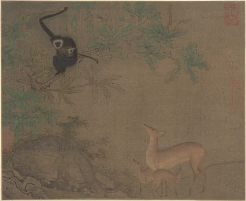 Gibbons and Deer by Unidentified Artist, painting, 1200-1279