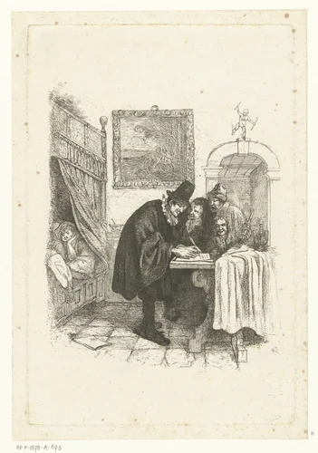 Dokter op huisbezoek bij zieke vrouw by Albertus Brondgeest, print, 1796-1849