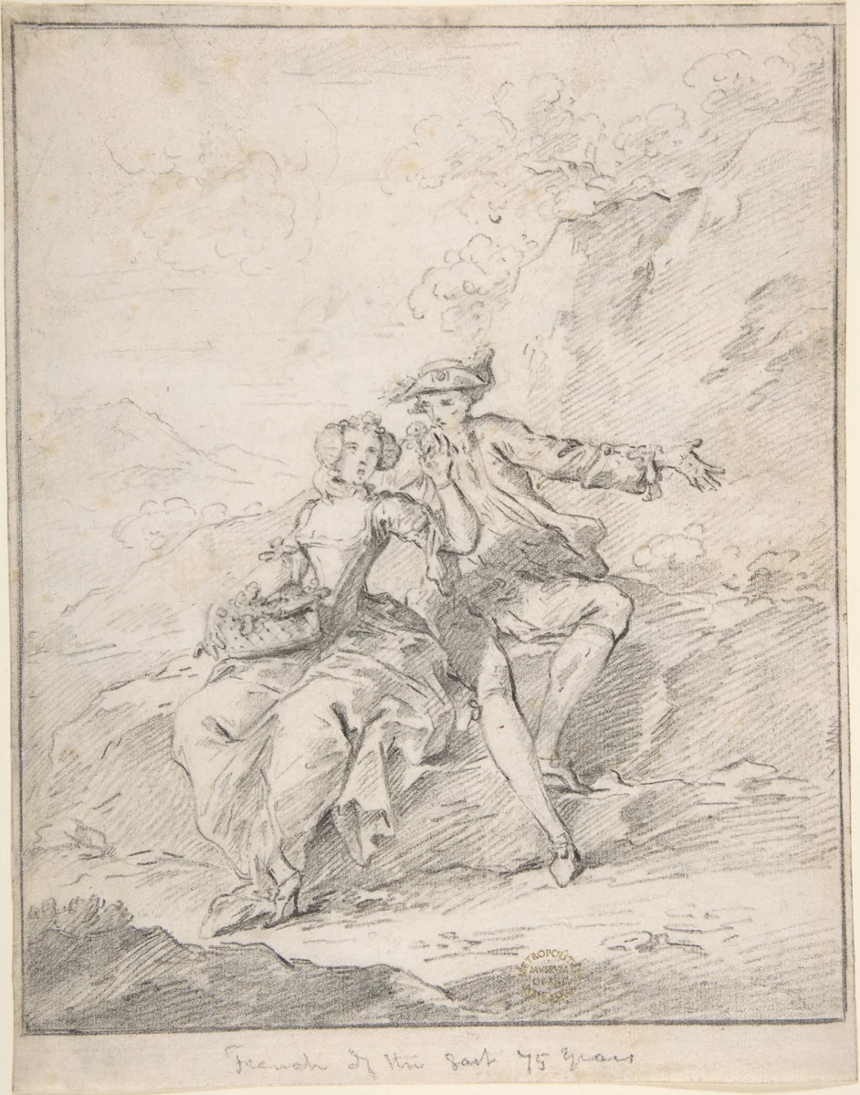Figures in a Landscape by anonymous, drawing, 1700-1799