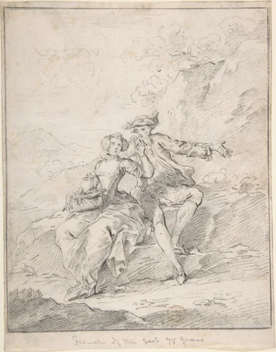 Figures in a Landscape by anonymous, drawing, 1700-1799
