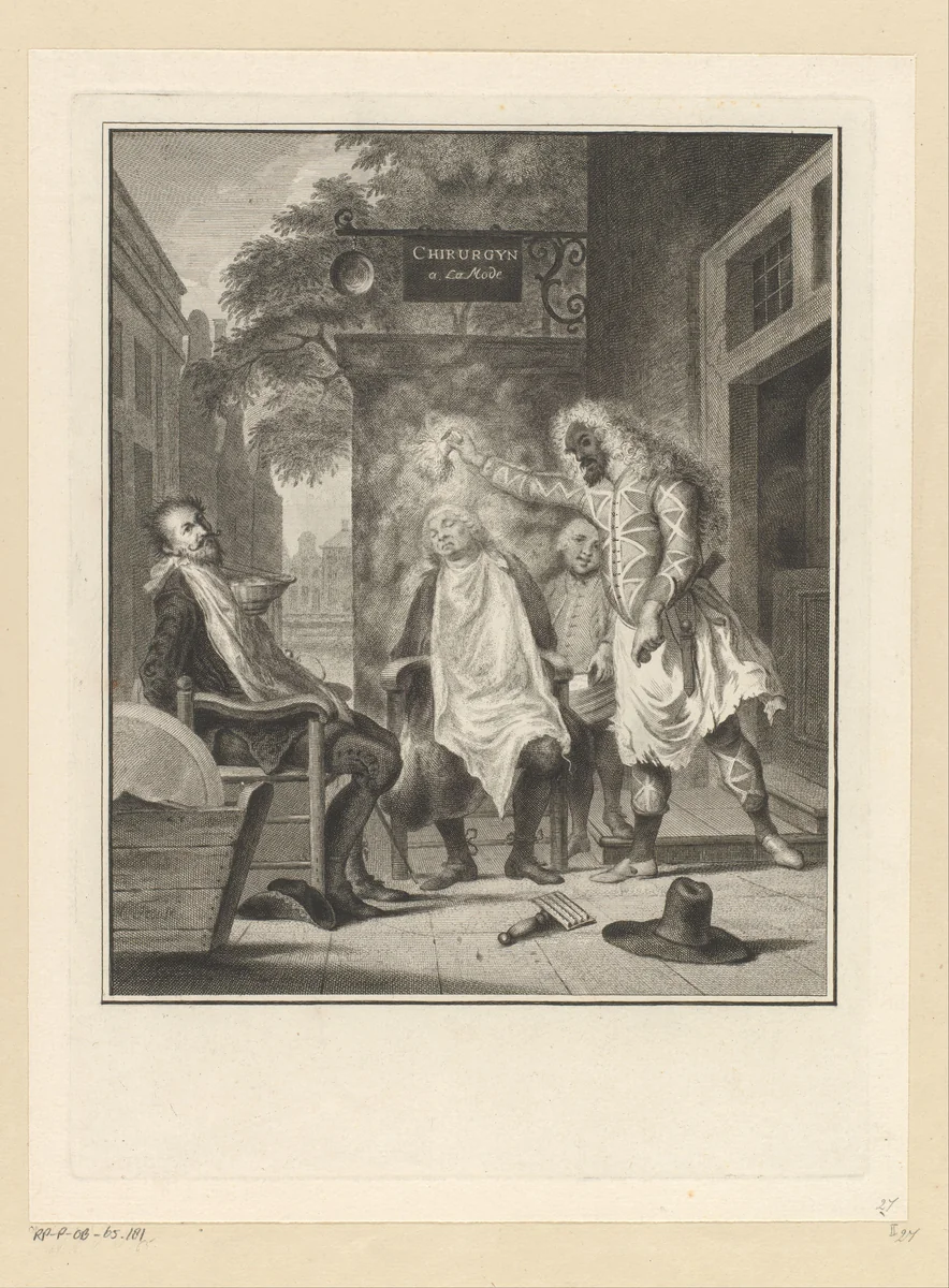 Arlequin, tovenaar en barbier: de bedrogen rivalen by Pieter Tanjé, print, 1758
