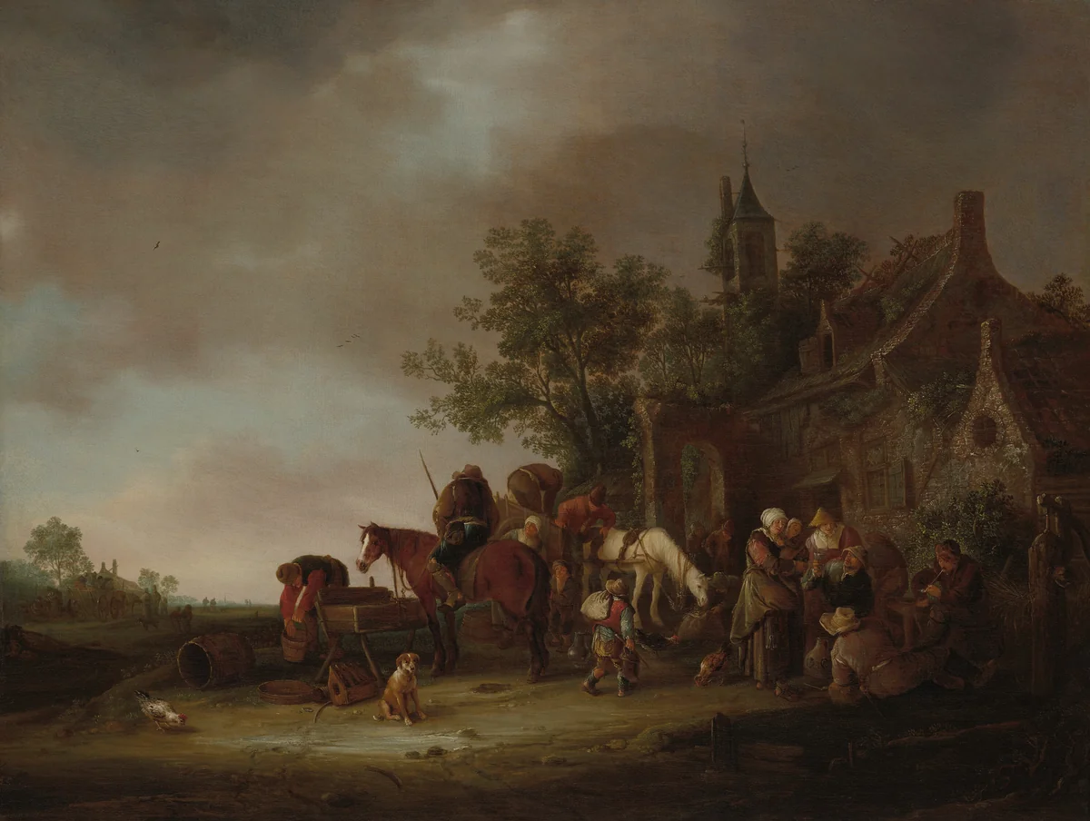 Travellers Halting at an Inn by Isaac van Ostade, painting, 1643