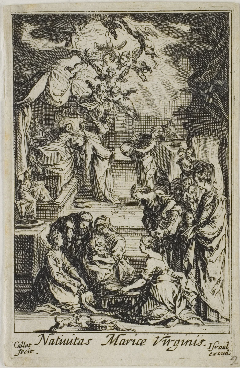 The Birth of the Virgin Mary, from The Life of the Virgin by Jacques Callot, print, 1612-1635