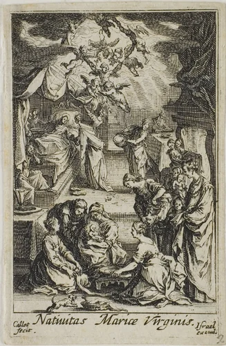The Birth of the Virgin Mary, from The Life of the Virgin by Jacques Callot, print, 1612-1635