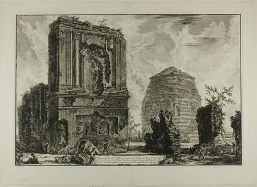 A. View of the Tomb of Licinianus Piso on the ancient Appian Way... B. Tomb of the Cornelii..., from Views of Rome by Giovanni Battista Piranesi, print, 1764