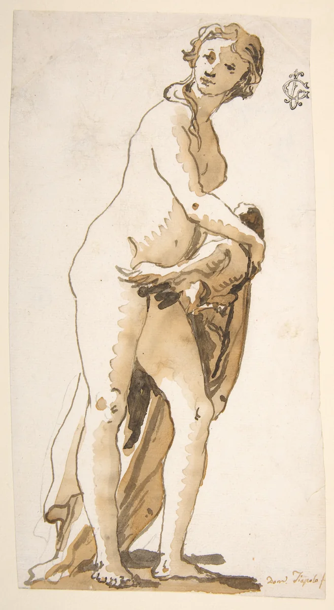 Study of a Garden Sculpture: Leda? by Giovanni Domenico Tiepolo, drawing, 1727-1804