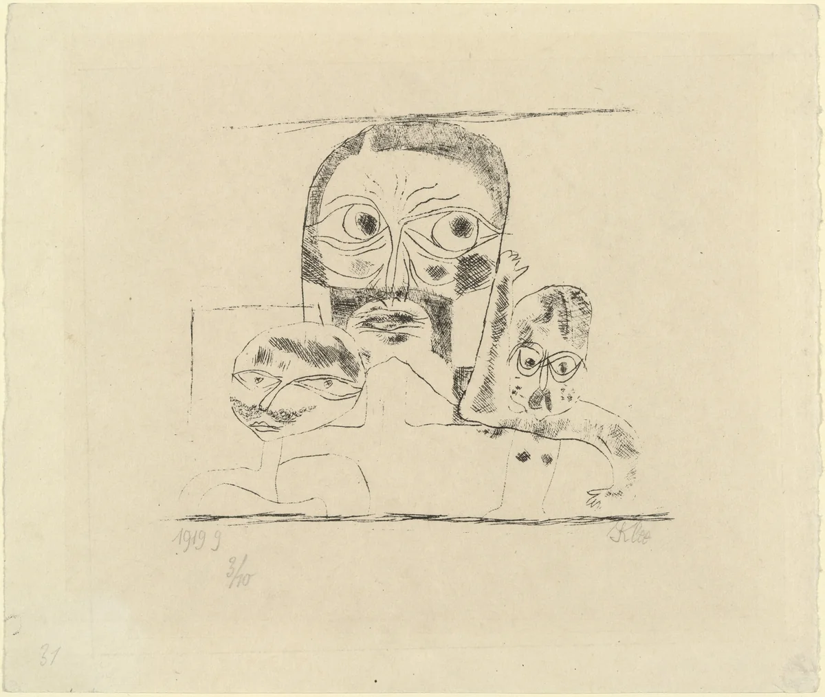 Three Heads (Drei Köpfe) by Paul Klee, print, 1919