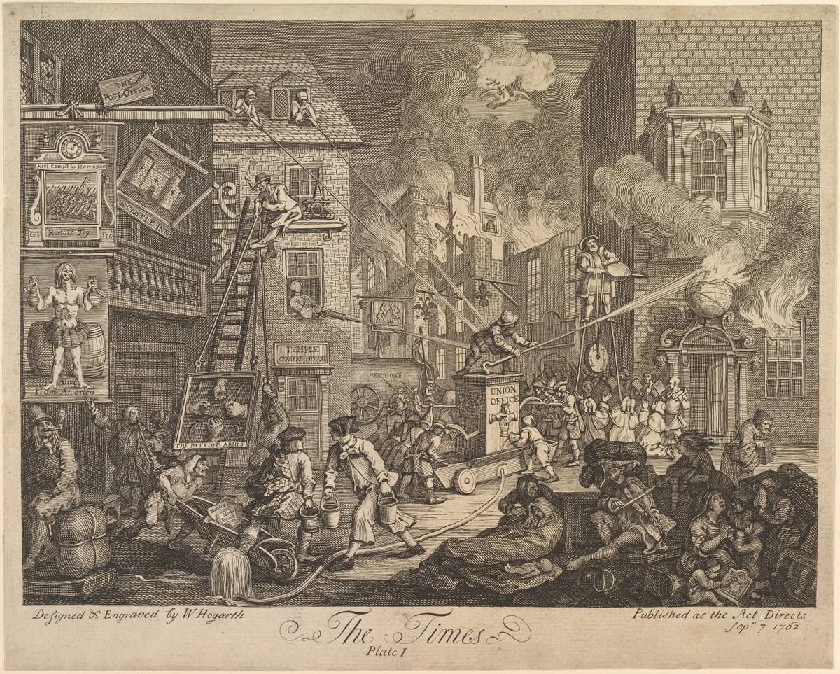 The Times, Plate 1 by William Hogarth, print, 1762