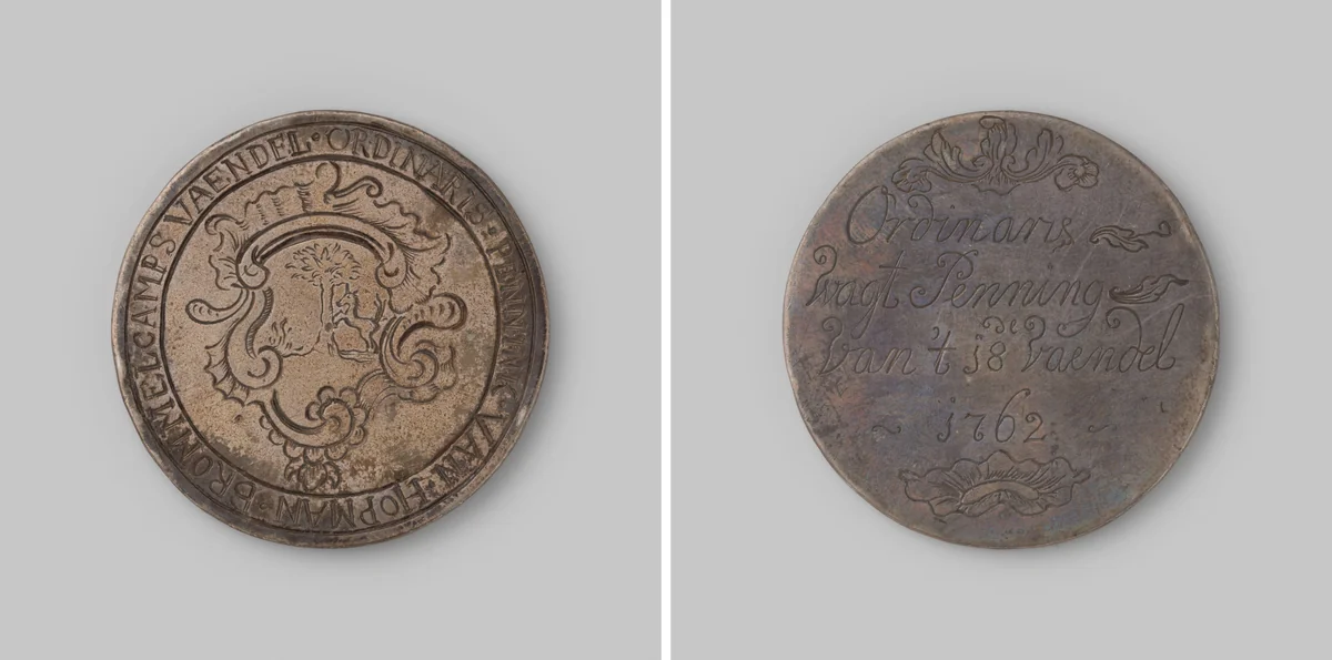 Wachtpenning van het 18e vaandel van? by anonymous, metalwork, 1762