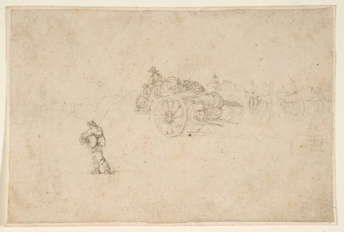 A Loaded Wagon and Several Human Figures. by Stefano della Bella, drawing, 1610-1664