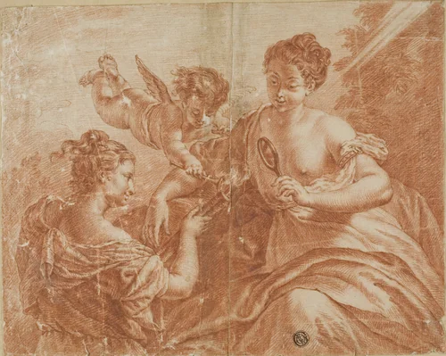 Cupid and Two Women Lighting a Torch by Unknown Artist, drawing, 1700-1799