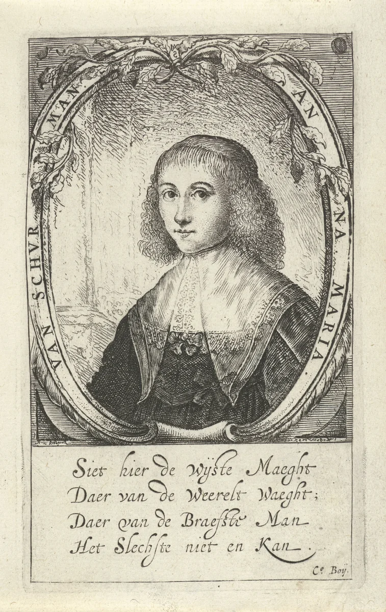 Portret van Anna Maria van Schurman by Paulus Lesire, print, 1639