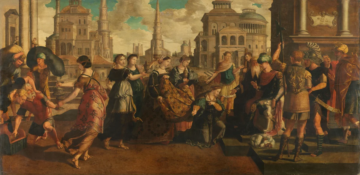 Solomon and the Queen of Sheba by Unknown, painting, 1540-1545