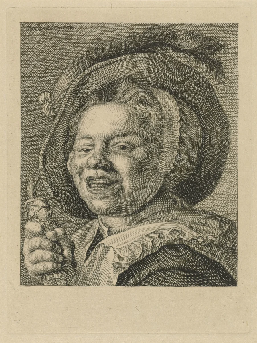 Lachend meisje met pop by Pieter de Mare, print, 1768-1796