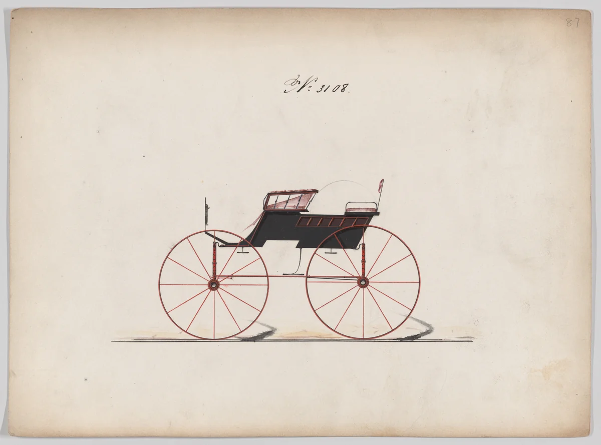 Design for 4 seat Phaeton, no top, no. 3108 by Brewster & Co., drawing, 1875