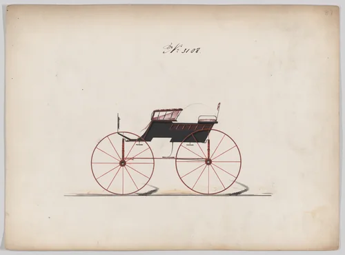 Design for 4 seat Phaeton, no top, no. 3108 by Brewster & Co., drawing, 1875