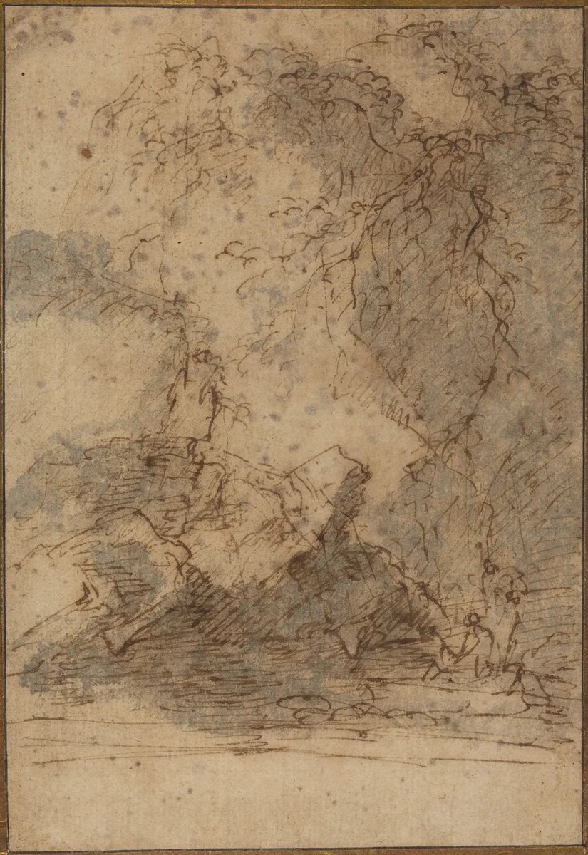 Landscape by Salvator Rosa, drawing, 1662-1667