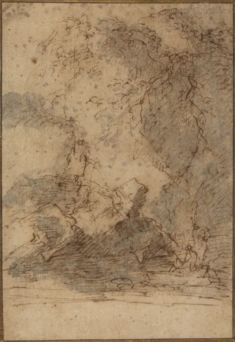 Landscape by Salvator Rosa, drawing, 1662-1667