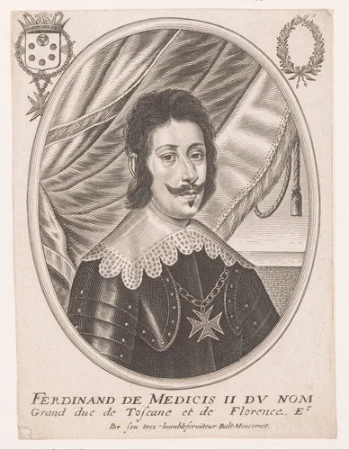 Portret van Ferdinando II de' Medici by Balthazar Moncornet, print, 1628-1668