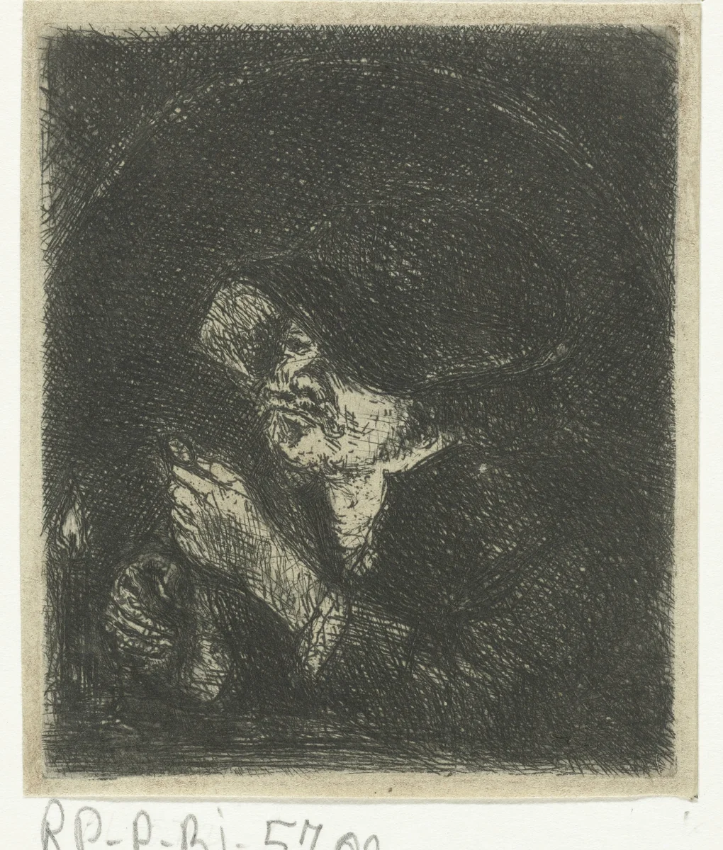 Man bij kaarslicht by Jan Chalon, print, 1748-1795