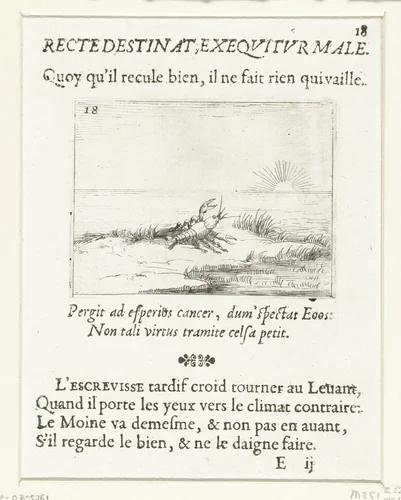 Een kreeft kijkt naar de zon by Jacques Callot, print, 1621-1635