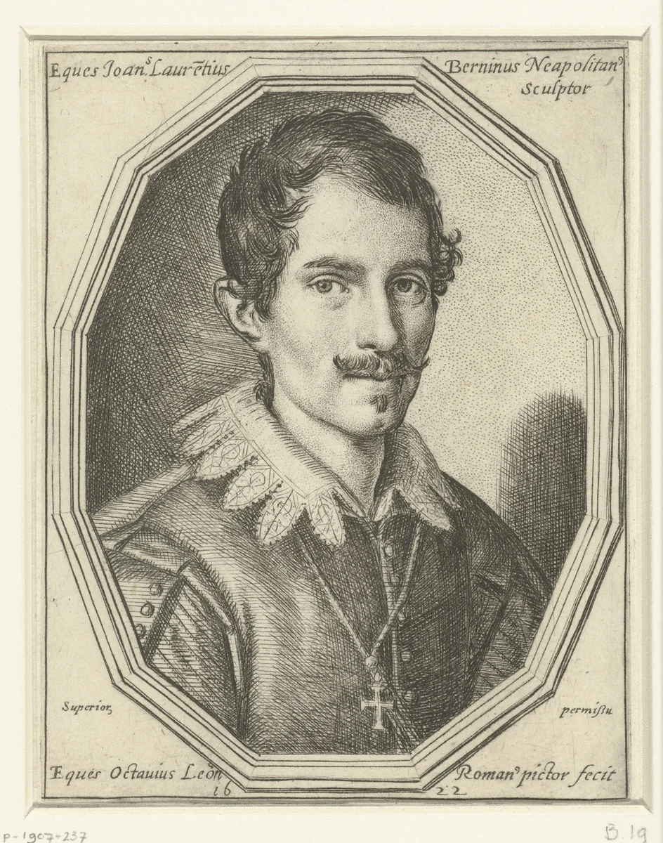 Portret van Lorenzo Bernini by Ottavio Mario Leoni, print, 1622